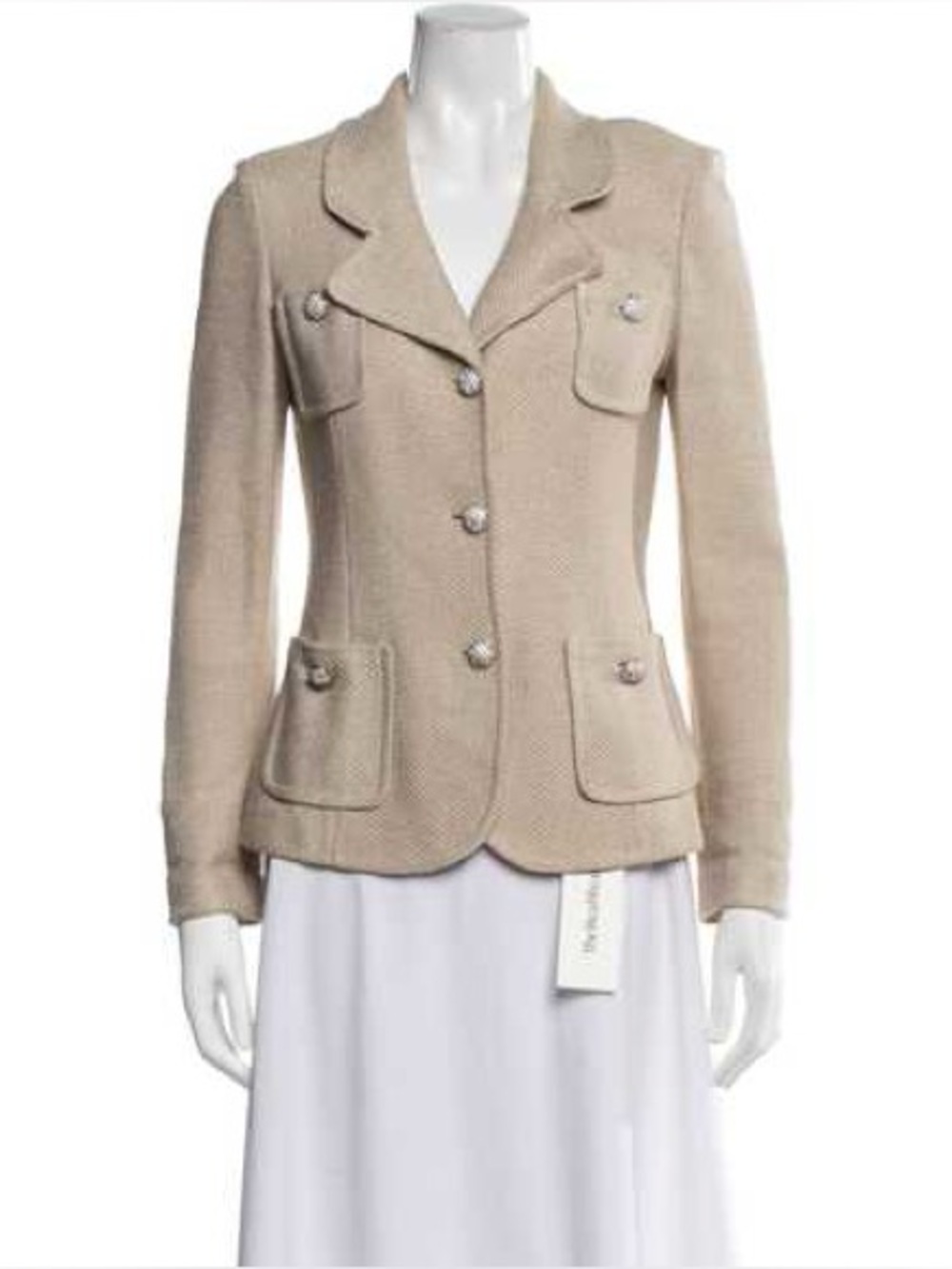 St. John Boutique Caviar Tweed Beige Blazer Jacket XL 14